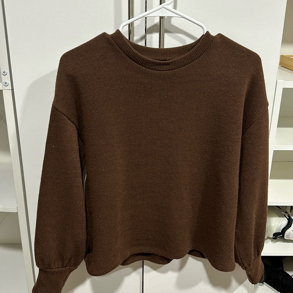 Madewell Brushed Knit Puff-Sleeve Top Brown Womens X-Small